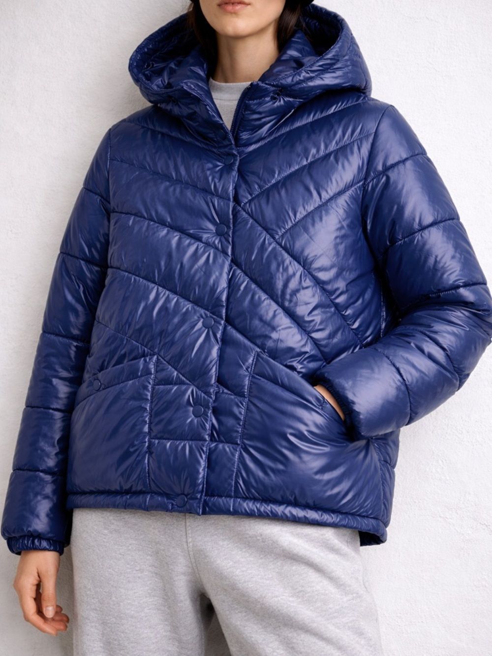 Bernardo Quilted Hooded Puffer Jacket in Deep Blue Sz M NWT